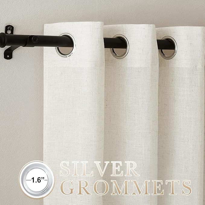 NICETOWN Natural Linen Curtains & Drapes 72 inches Length, Grommet Privacy with Light Filtering Drapes Flax Linen Blend Window Treatments for Farmhouse/Living Room, W42 x L72, 2 Panels