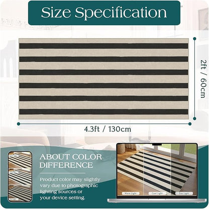 Front Door Mat Indoor Entrance - 2x4.3 Ft Black and White Washable Doormat Outdoor Entrance Porch Rug Non-Skid Runner Rug for Kitchen Hallway Bedroom Laundry Room Porch Decor