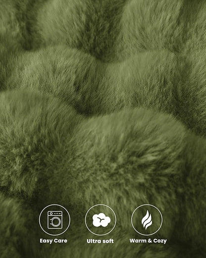 Ultra Soft Cozy Faux Fur Throw Blanket, Fuzzy Plush Thick Bubble Blanket, Oversize Luxury Fluffy Blanket for Couch, Sofa, Bedroom, and Living Room,50x60 Inches,Green
