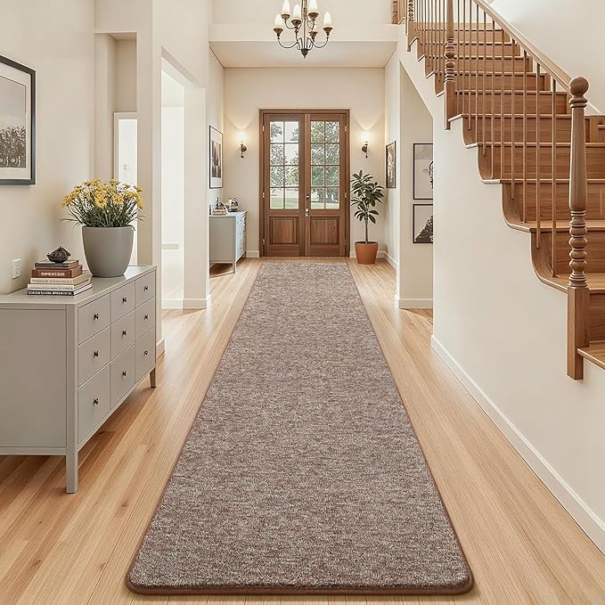 AROGAN Washable 2x10 Runner Rug for Hallway, Long Runner Rugs wtih Soft Memory Foam for Bedroom, Non Slip Backing Carpet Runners for Hallways, Kitchen, Bathroom, Entryway Home Decor, Matte Brown