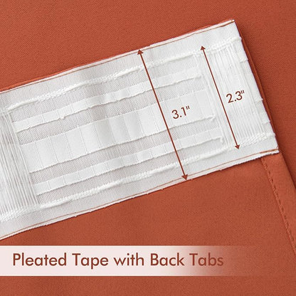 MIULEE Back Tab Burnt Orange Blackout Curtains 96 Inch Long 2 Panels Set for Bedroom, Fall Terracotta Rod Pocket/Pinch Pleated Thermal Insulated Room Darkening Light Blocking Floor to Ceiling Drapes