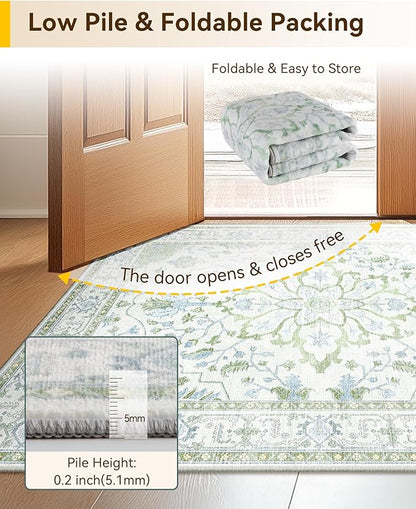 Area Rugs 2'6''x4' Kitchen Rugs Entry Rug Small Rugs for Entryway Kitchen Bathroom Door Mat Indoor Entrance,Washable Non Slip, Green White Blue