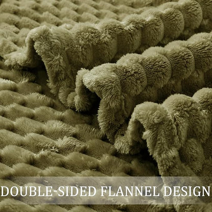 Exclusivo Mezcla Fleece Twin Blanket for Bed, Extra Large Fuzzy Olive Green Bed Blankets, Soft Cozy Plush Sofa Throws for All Seasons, 60x80 Inches