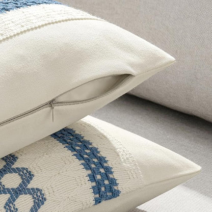 MIULEE Set of 2 Coastal Blue Boho Decorative Pillow Covers 18x18 Inch Farmhouse Rustic Couch Throw Pillows Modern Summer Cotton Cushion Covers Retro Cute Macrame Woven Spring Decor for Bed Sofa Chair