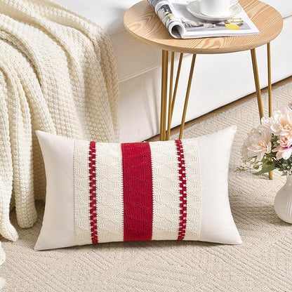Fancy Homi Set of 1 Boho Red Lumbar Decorative Throw Pillow Cover 12x20 Inch for Couch Bed Sofa Chair, Modern Organic Farmhouse Home Decor, Soft Cotton Cute Accent Rectangle Cushion Case