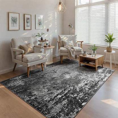 Ompaa Living Room Rug 5x7 Black Area Rug Machine Washable Boho Carpet Non Slip Abstract Vintage Indoor Large Rugs for Bedroom, Classroom, College Dorm, Farmhouse, Dining Room, Kids Playroom