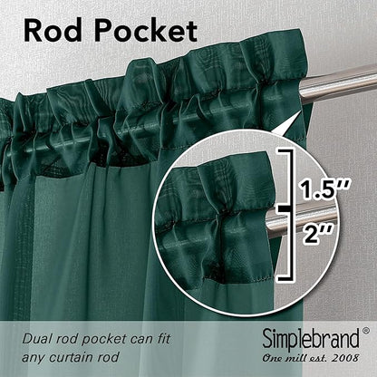 Simplebrand Hunter Green Sheer Curtains 63 Inch Length 2 Panels, Rod Pocket Solid Color Window Sheer Curtain Panels, Elegant Curtains & Drapes for Living Room, Bedroom (Hunter Green, 42" W x 63" L)