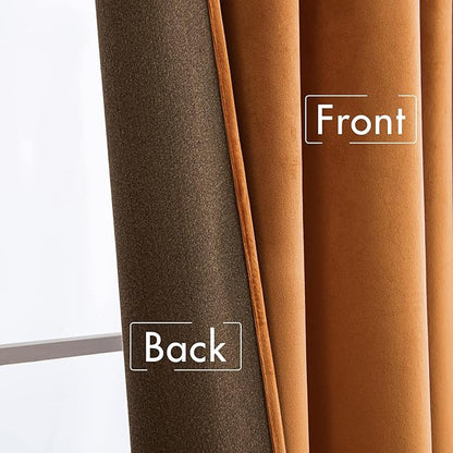 MIULEE Velvet Curtains 96 inches 2 Panels - Luxury Blackout Curtains for Bedroom Living Room Thermal Insulated Super Soft Window Drapes Rod Pocket & Back Tab, Gold Brown, W52 x L96 inches