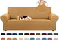 KEKUOU Stretch Sofa Cover Slipcover ，Couch Covers for 3 Cushion Couch Sofa pet Friendly (78"-94") Furniture Protector Sofa with Elastic Bottom for Kids,Dog, Jacquard Small Checked(Large,Golden)
