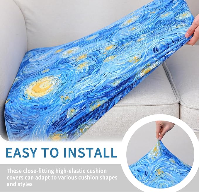 hyha Printed Couch Cushion Covers, Floral Sofa Covers Washable for 3 Cushion Couch, Stretch Pattern Outdoor Cushion Covers for Patio Furniture with Elastic Bottom(3 Packs, Starry Sky)