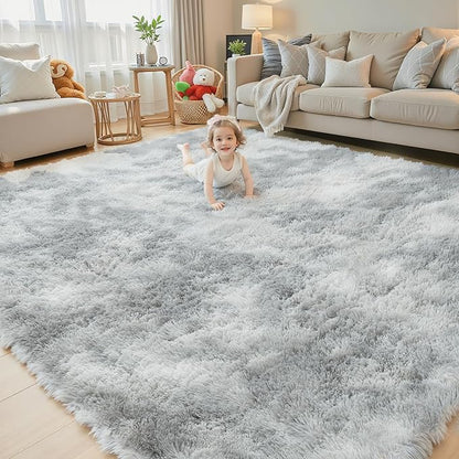 Rugs for Living Room 5x8, Alfombras para Salas Shag Large Plush Soft Area Rug, Shaggy Carpets for Bedroom, Kids Boys Girls Home Decor Aesthetic (Light Grey Tie-Dyed, 5x8 Feet)