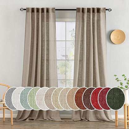 MIULEE Taupe Grey Linen Curtains 108 Inches Long 2 Panels for Bedroom Living Room, Soft Linen Textured Window Drapes Semi Sheer Light Filtering Back Tab Rod Pocket Farmhouse Modern Burlap Look Decor
