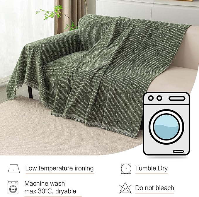 MYSKY HOME Couch Covers for 2 Cushion Couch Sofa, Chenille L Shape Sectional Couch Cover - Pet-Friendly, Machine Washable, Non-Slip Sofa Protector for Dogs, Kids, 71"x118", Moss Green