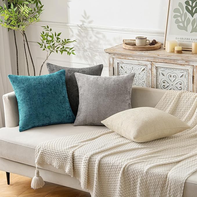 MIULEE Pack of 2 Couch Throw Pillow Covers 18x18 Inch Coastal Teal Modern Boho Accent Decorative Pillow Covers Soft Chenille Farmhouse Cushion Covers for Home Decor Bed Sofa Living Room