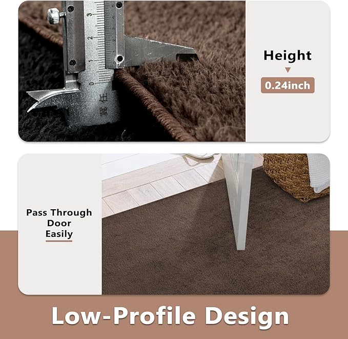 FinRèc 5x7 Washable Area Rugs for Bedroom Living Room, Low Pile Thin Rug Solid Color, Non-Slip Carpet Indoor for Home Decor (Pure Brown)