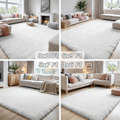 8x10 Area Rugs for Living Room:Ultra Soft Fluffy Shag White Rugs for Bedroom, Non-Slip Large Fuzzy Plush Rug Indoor Floor Carpet for Nursery Kids Boys Girls Room, Dorms, Playroom, Modern Home Decor