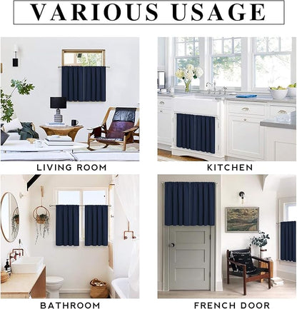 RYB HOME RV Curtains for Camper Windows, Mini Small Thermal Insulated Sunlight Heat Blocking Blackout Privacy Portable Curtains for Travel Trailer, Width 34 by Length 24, Navy Blue, 2 Panels