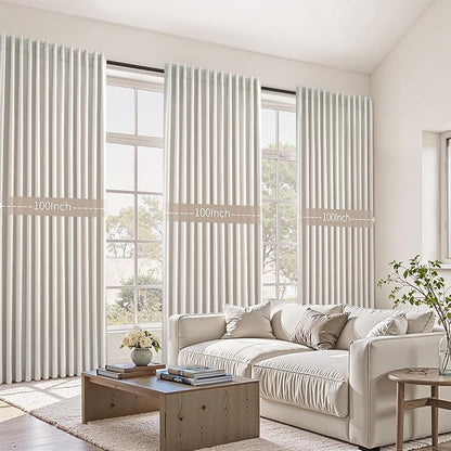 Extra Wide 100 Inch Length Blackout Curtains & Drapes 90 Inches Long 2 Panels Set for Sliding Glass Doors Modern Pleated Linen Blend Heavy Floor to Ceiling Large Window Drapes(100"Wx90"Lx 2 Birch)