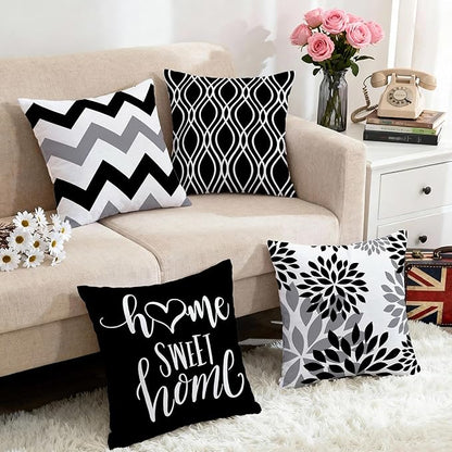 Hexagram Geometric Black Pillow Covers 18x18 Set of 4, Decorative Outdoor Boho Modern Throw Pillow Covers, Home Sweet Home Farmhouse Cushion Case for Couch Sofa Bedroom Indoor Decor(No Insert)
