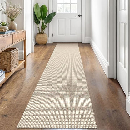 KOZYFLY Runners for Hallways 2x8 ft Washable Kitchen Runner Non Slip Rubber Backed Hall Runners Cotton Entryway Runner Rugs Floor Carpet for Indoor Backdoor Bedroom Kitchen, Ivory/Khaki
