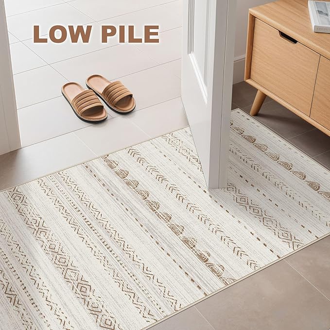 Nakagishi 2X4 Rug Washable Area Rug: Small Soft Boho Farmhouse Neutral Moroccan Non Slip Indoor Low Pile Accent Floor Throw Carpet for Bedroom Bathroom Entryway Kitchen Hallway Closet Home Door-Brown