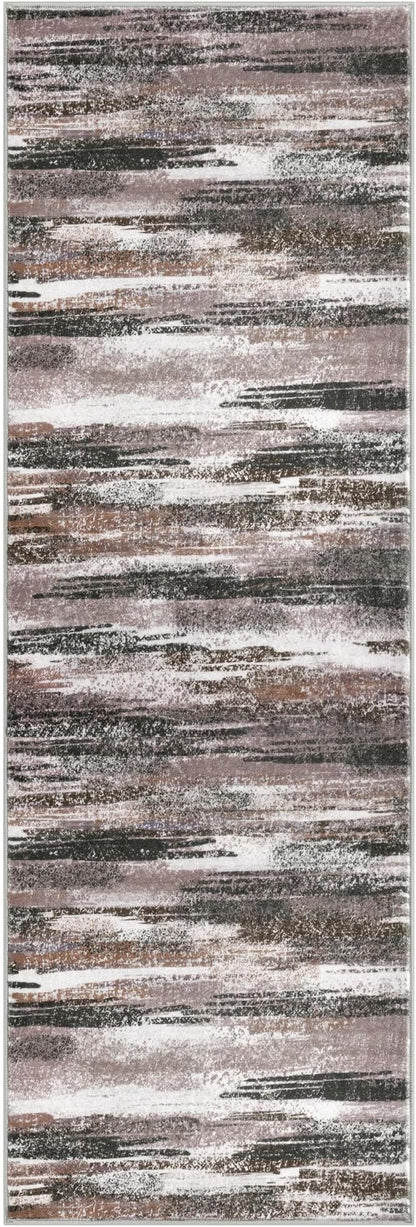 Lansny Modern Abstract Runner Rug 2x5, Dark Light Brown White Washable Kitchen Runner Entryway Rug Mat Non-Slip Soft Hallway Rug Runner Thin Print Faux Wool Carpet for Bedroom Laundry Room Indoor