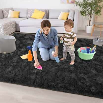 Chicrug Soft Area Rugs for Bedroom Living Room Plush Fluffy Rug 3x5 Feet, Shag Furry Area Rug Carpet Non Shedding for Nursery Children Kids Girls Room Home Decorative, Dark Grey