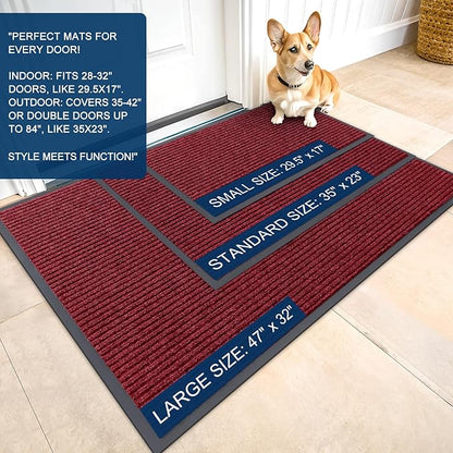 OLANLY Front Door Mat Indoor Outdoor Entrance, Waterproof Heavy Duty Doormat, Fade Resistant, Low Profile, Easy Clean Patio Porch Welcome Floor Mats for Entry, 59x23, Wine Red