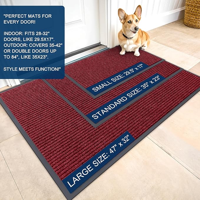OLANLY Front Door Mat Indoor Outdoor Entrance, Waterproof Heavy Duty Doormat, Fade Resistant, Low Profile, Easy Clean Patio Porch Welcome Floor Mats for Entry, 59x40, Wine Red