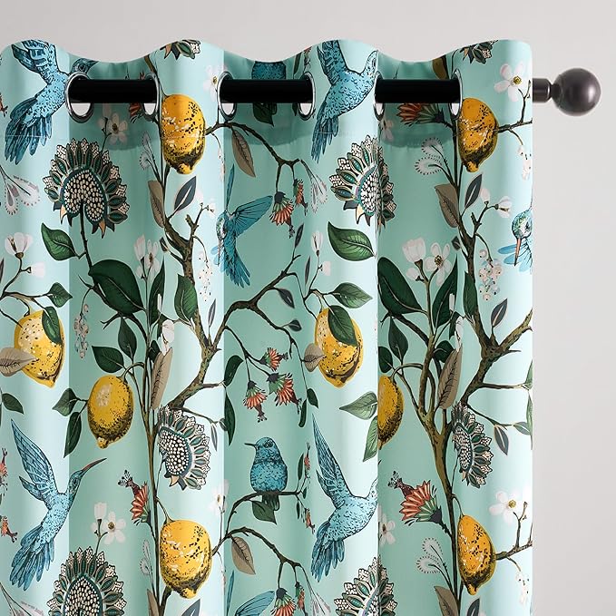 Topfinel Mint Green Curtains 63 Inch Length 2 Panels Cottagecore Tropical Sage Leaf Flower Hummingbird Lemon Patterned Energy Efficient Grommet Cute Green Drapery Treatment Nursery Classroom