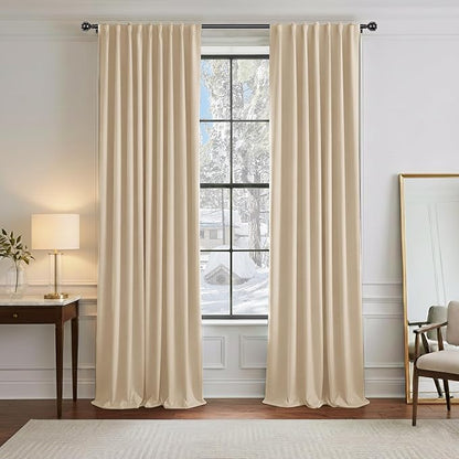 PONY DANCE Beige Blackout Curtains 96 inch Long, Room Darkening Curtains for Bedroom, Thermal Insulated Drapes for Living Room Window, Back Tab/Rod Pocket, 52 x 96 Inch,2 Panels Set,Biscotti Beige