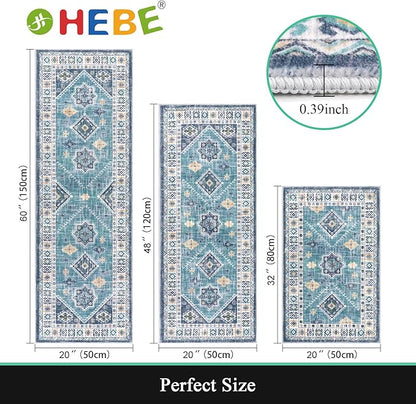 HEBE Boho Kitchen Rug Sets 3 Piece with Runner Non Slip Kitchen Rugs and Mats Washable Kitchen Mats for Floor Thick Kitchen Floor Mat Carpet Runner Rugs for Hallway Laundry Holiday Decor
