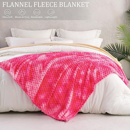 Exclusivo Mezcla Fleece Twin Blanket for Bed, Extra Large Fuzzy Tie-dye Hot Pink Bed Blankets, Soft Cozy Plush Sofa Throws for All Seasons, 60x80 Inches