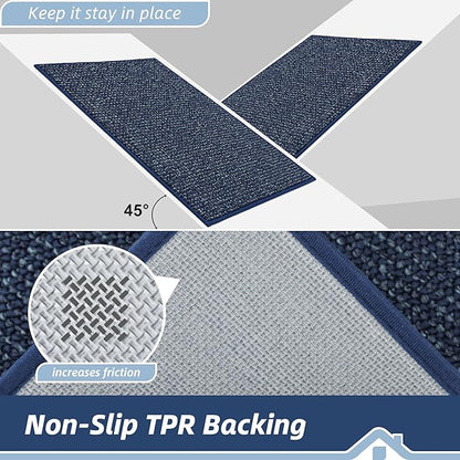BEQHAUSE Kitchen Runner Rugs 20"x48", Non-Slip Kitchen Mats for Floor, Super Absorbent and Stain Resistant Kitchen Rug, Machine Washable Rugs for Kitchen, Hallway, Laundry & Sink, Blue