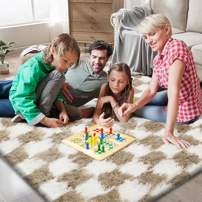 4x6 Checkered Area Rugs for Bedroom, Fluffy Beige and White Checkered Rug Fuzzy Shag Shaggy Carpets for Living Room, Soft Plush Furry Rug for Boy Girls Room Dorm Home Decor