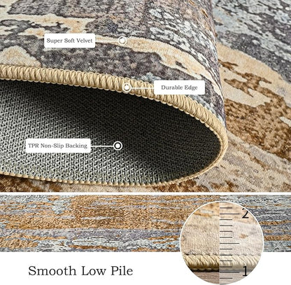 Toneed Abstract Area Rug Modern Washable Rug Soft Non Slip Rug Low Pile for Bedroom Living Room Dining Room Camel 8x10 Feet