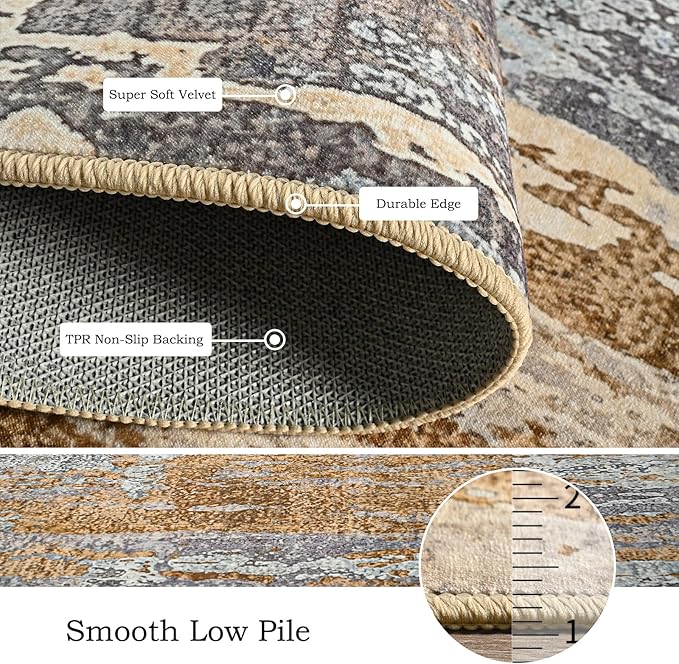 Toneed Abstract Area Rug Modern Washable Rug Soft Non Slip Rug Low Pile for Bedroom Living Room Dining Room Camel 6x9 Feet