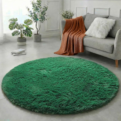 Amdrebio Dark Green Round Rug 6Ft for Living Room Bedroom, Fluffy Thick Floor Circle Area Rugs for Kids Room Decor, Furry Shag Rug for Baby Nursery, Teens Dorm, Fuzzy Plush Cool Emerald Green Carpet