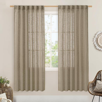 LAMIT Taupe 78 inch Linen Curtains for Living Room 2 Panels, Linen Textured Light Filtering Semi Sheer Back Tab and Rod Pocket Curtain Panels for Bedroom/Farmhouse, 52 x 78 Inch