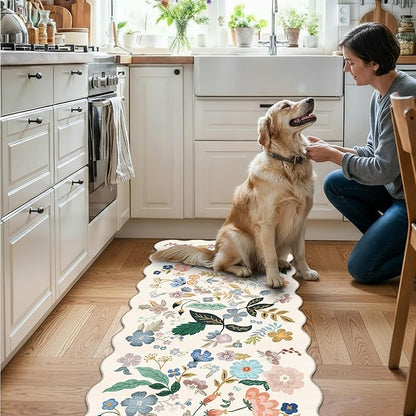 Washable 2x4 Entryway Area Rugs: Vintage Water Resistant Kitchen Rug Non-Slip Durable Doormat Ultra Soft Living Room Bedroom Carpet Indoor Low Pile Floor Mat for Bathroom Dining Room(2x4,Cream)