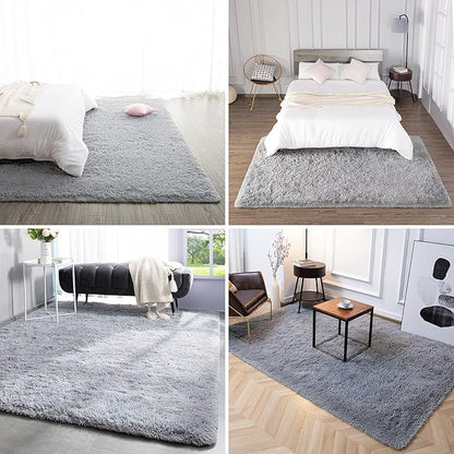 TWINNIS Super Soft Shaggy Rugs Fluffy Carpets, 5x8 Feet, Indoor Modern Plush Area Rugs for Living Room Bedroom Kids Room Nursery Home Decor, Upgrade Anti-Skid Rectangular Fuzzy Rug, Grey