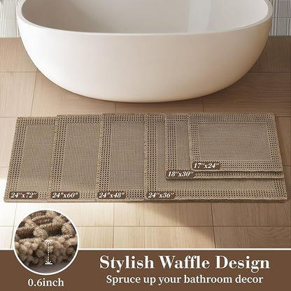 RESARE Waffle Bathroom Runner Rugs, Super Absorbent Bath Mat Non Slip Washable Quick Dry, Upgraded Ultra Soft Boho Bath Rugs with Tassels for Hallway Bedroom Laundry Room, 2'x4'(24"x48"), Brown