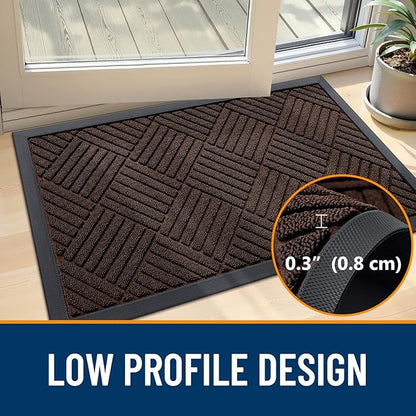 OLANLY Front Door Mat Outside Entrance 71x23, Absorbent, Heavy Duty Sturdy Natural Rubber Doormat Indoor Outdoor, Stain and Fade Resistant, Non-Slip Low Profile Floor Mat for Entryway, Brown Diamond