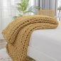 Bigacogo Chunky Knit Throw Blanket for Couch, 40x60 inches, 100% Hand Knitted with Thick Jumbo Chenille Yarn, Cozy Soft Large Rope Knot Cable Crochet Blankets for Sofa Bed Living Room, Goldenrod