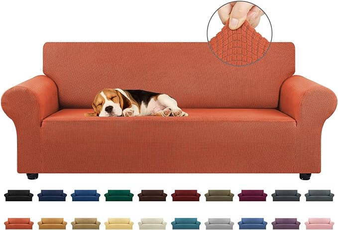 KEKUOU Stretch Sofa Cover Slipcover ，Couch Covers for 3 Cushion Couch Sofa (78"-94") Furniture Protector 3 Seater Sofa with Elastic Bottom for Kids,Dog(Large,Pureed Pumpkin)