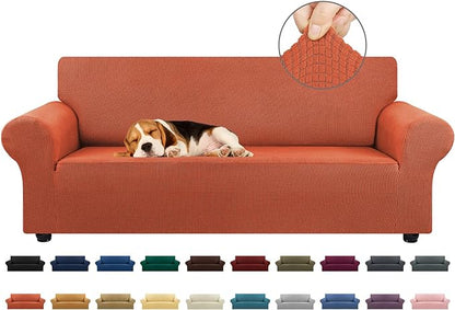 KEKUOU Stretch Sofa Cover Slipcover ，Couch Covers for 3 Cushion Couch Sofa (78"-94") Furniture Protector 3 Seater Sofa with Elastic Bottom for Kids,Dog(Large,Pureed Pumpkin)
