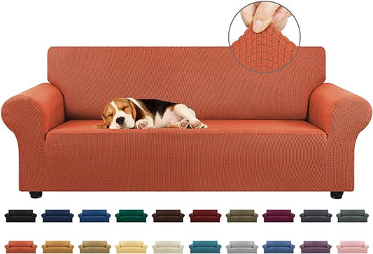 KEKUOU Stretch Sofa Cover Slipcover ，Couch Covers for 3 Cushion Couch Sofa (78"-94") Furniture Protector 3 Seater Sofa with Elastic Bottom for Kids,Dog(Large,Pureed Pumpkin)