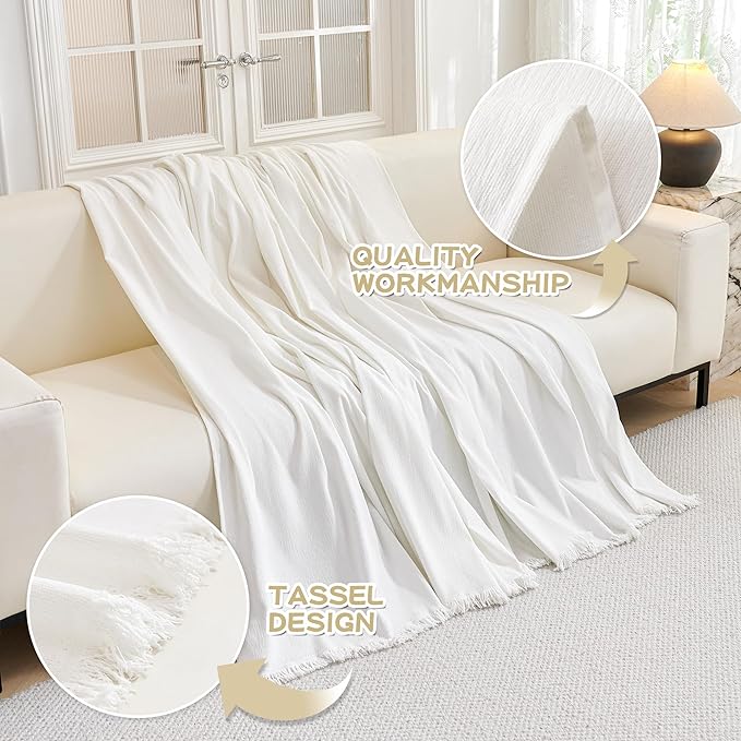 MYSKY HOME Couch Covers for Pets Thick Chenille White Cream Sofa Slipcover with Tassel Non Slip Soft Couch Sofa Cover, Washable Furniture Protector Sofa Slipcover with Tassel for Kids, Dogs, 91"x118"