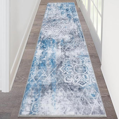 HEBE Hallway Runner Rug 2'x8' Washable Vintage Distressed Area Rugs Non Slip Laundry Rug Runner Boho Floor Carpet Runners for Hallways Entryway Laundry Room Kitchen Bathroom