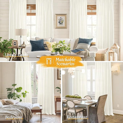 LAMIT Cream Linen Curtains for Living Room, 84 Inches Long 2 Panels Natural Light Filtering Soft Thick Bedroom Semi Sheer Privacy Drapes with Rod Pocket for Farmhouse/Sliding Door, 52 x 84 Inch